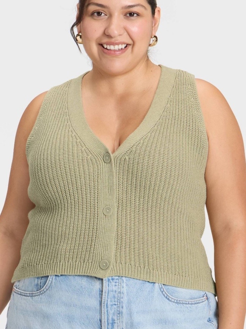 NWT Universal Thread Olive V-Neck Button-Front Knit Vest